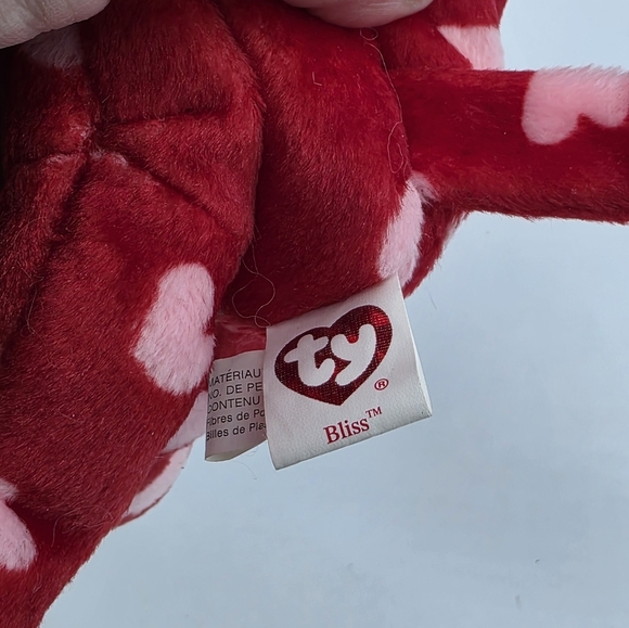 Ty Beanie Baby Bliss The Monkey Red w/ Pink Hearts Plush - Picture 4 of 7